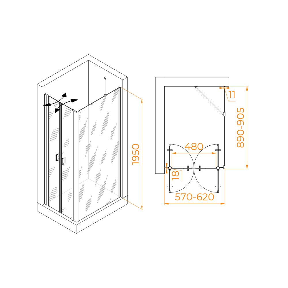 Душевой уголок RGW PA-144B (PA-104B+Z-050-2B+O-204B), 060814469-14