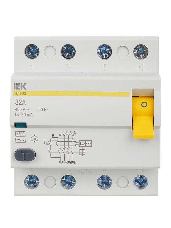 Выключатель дифференциального тока (УЗО) 4п 32А 30мА тип AC ВД1-63 KARAT IEK MDV10-4-032-030