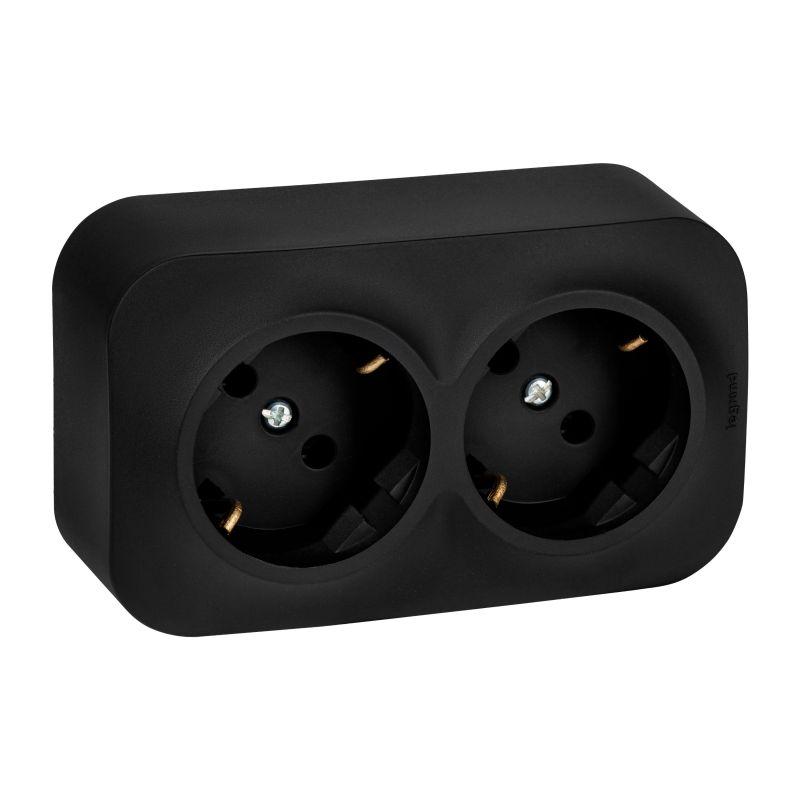 Розетка 2-м ОП Quteo 16А IP20 250В 2х2P+E с заземл. без защ. шторок черн. матов. IEK 782470