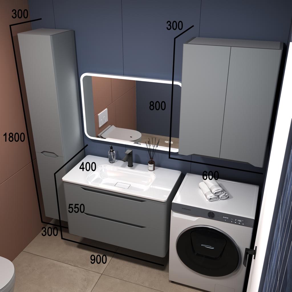 Тумба подвесная "Марелла 90" (2 ящ.) Люкс антискрейтч серый, PLUS