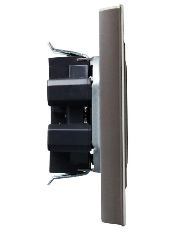 Розетка 2-м СП BRITE РСш12-2-БрС 10А в сборе без заземл. защ. шторки сталь IEK BR-R23-10-K46-F