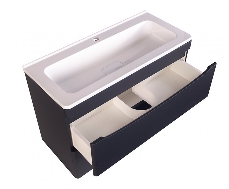 Тумба подвесная "Бергамо мини 80" (2 ящ.) Люкс антискрейтч черный, PLUS