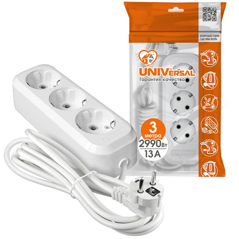 Удлинитель 3х3м с заземл. 13А IP20 Е-303 ПВС 3х1 АБС-пластик UNIVersal 9631977