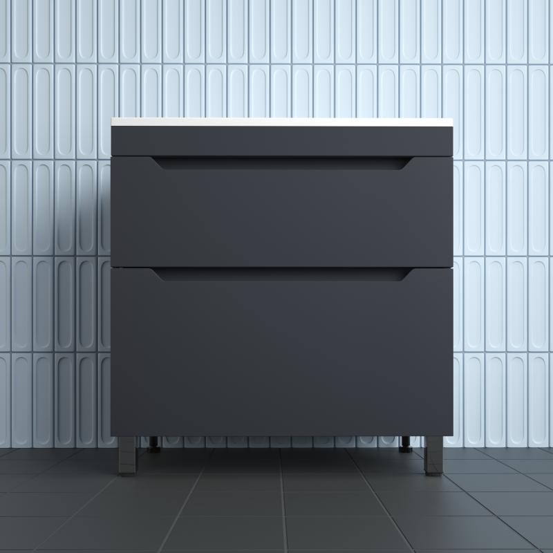 Тумба напольная "Остин" под раковину Фортуна 80 2 ящ графит эмаль PLUS