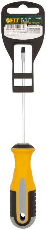 Отвертка "Старт" CrV сталь прорезиненная ручка 3х100мм SL FIT 55181