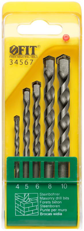 Набор сверл победитовых ударных; цилиндрический хвостовик 5шт (4-5-6-8-10мм) FIT 34567