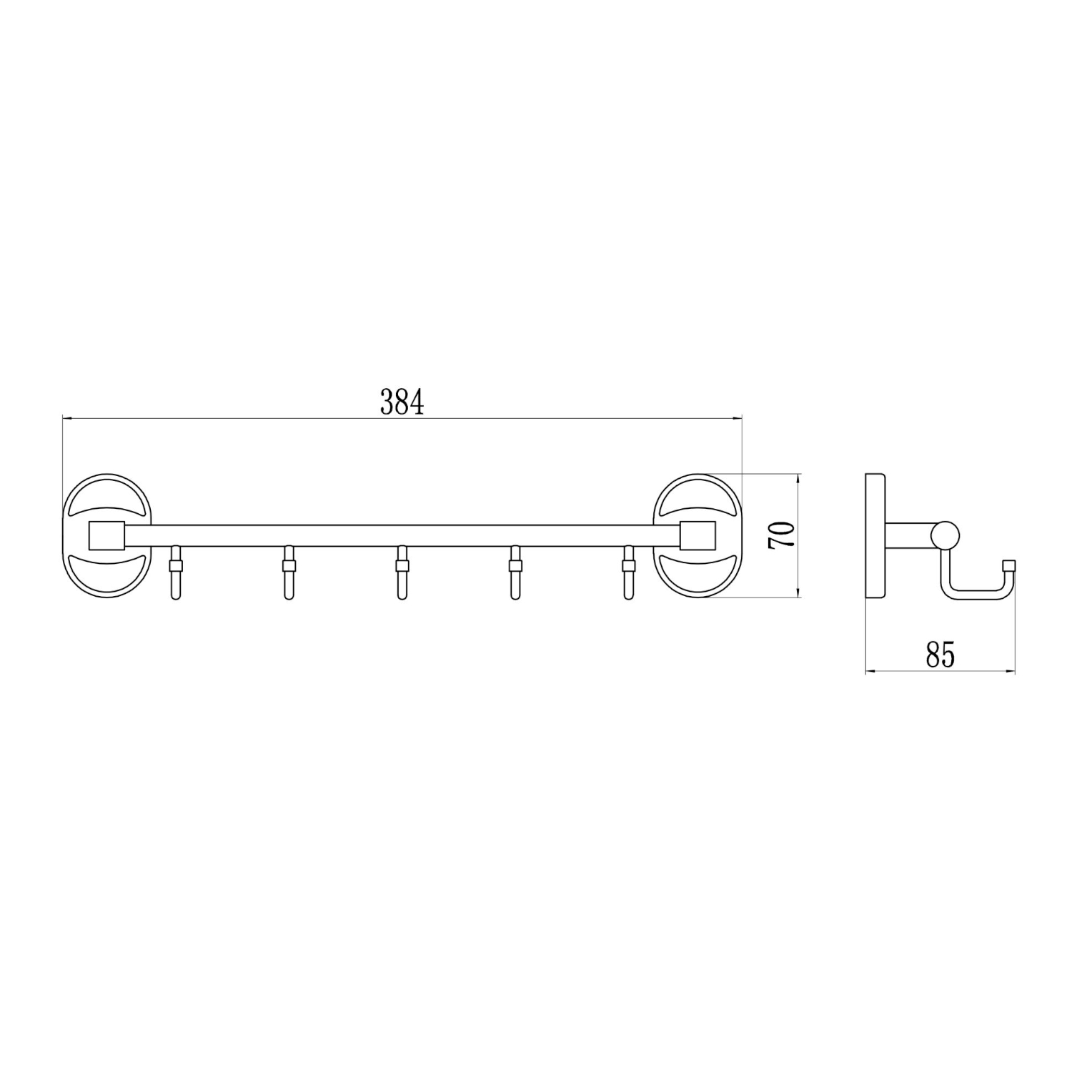 Планка с крючками Savol S-008205-1, хром