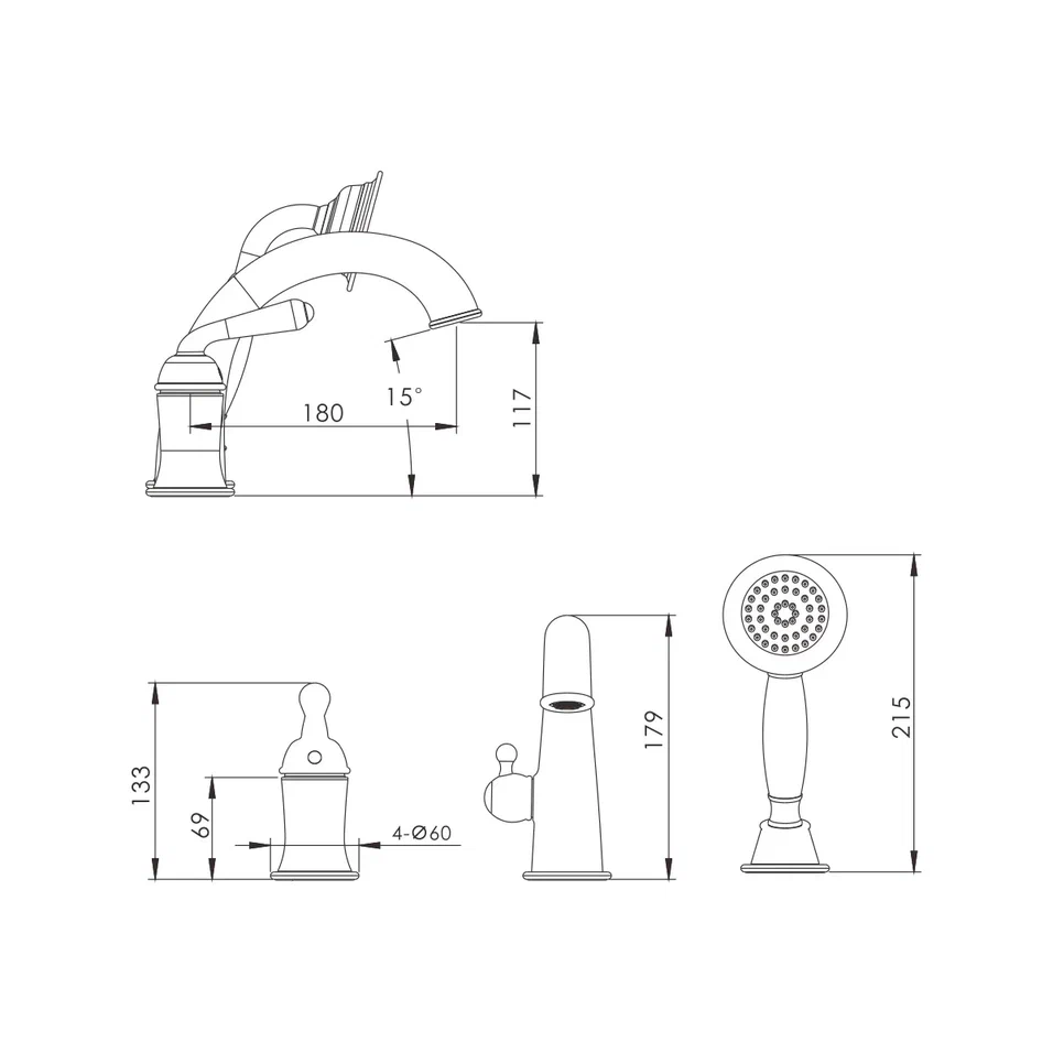 Смеситель на борт ванны Rose R0212Q, бронза