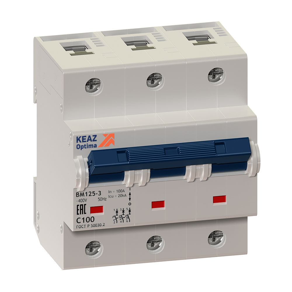 Выключатель автоматический трехполюсный 80А D 14кА OptiDin BM125-3D80-14ln-УХЛ3