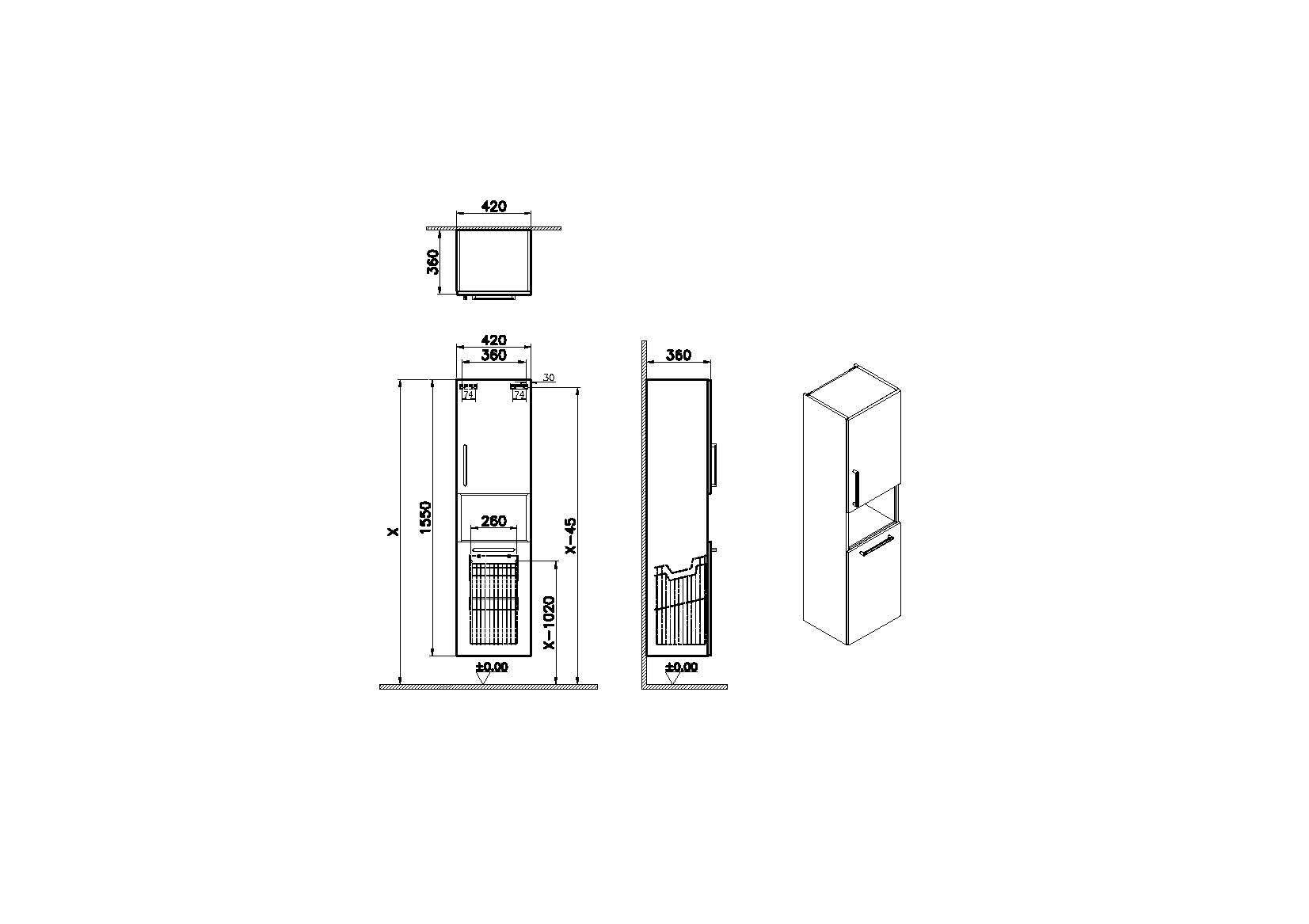 Пенал высокий Root 40 см с корзиной для белья, кордоба, правосторонний, 68013