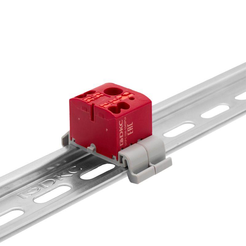 Блок распределительный зажим push-in 1 ввод 6кв.мм 4 точки подключения 25кв.мм красн. DKC DTP1-104-104SPUR