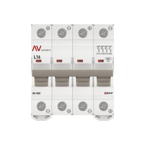 Выключатель автоматический модульный 4п L 16А 6кА AV-6 DC AVERES EKF mcb6-DC-4-16L-av