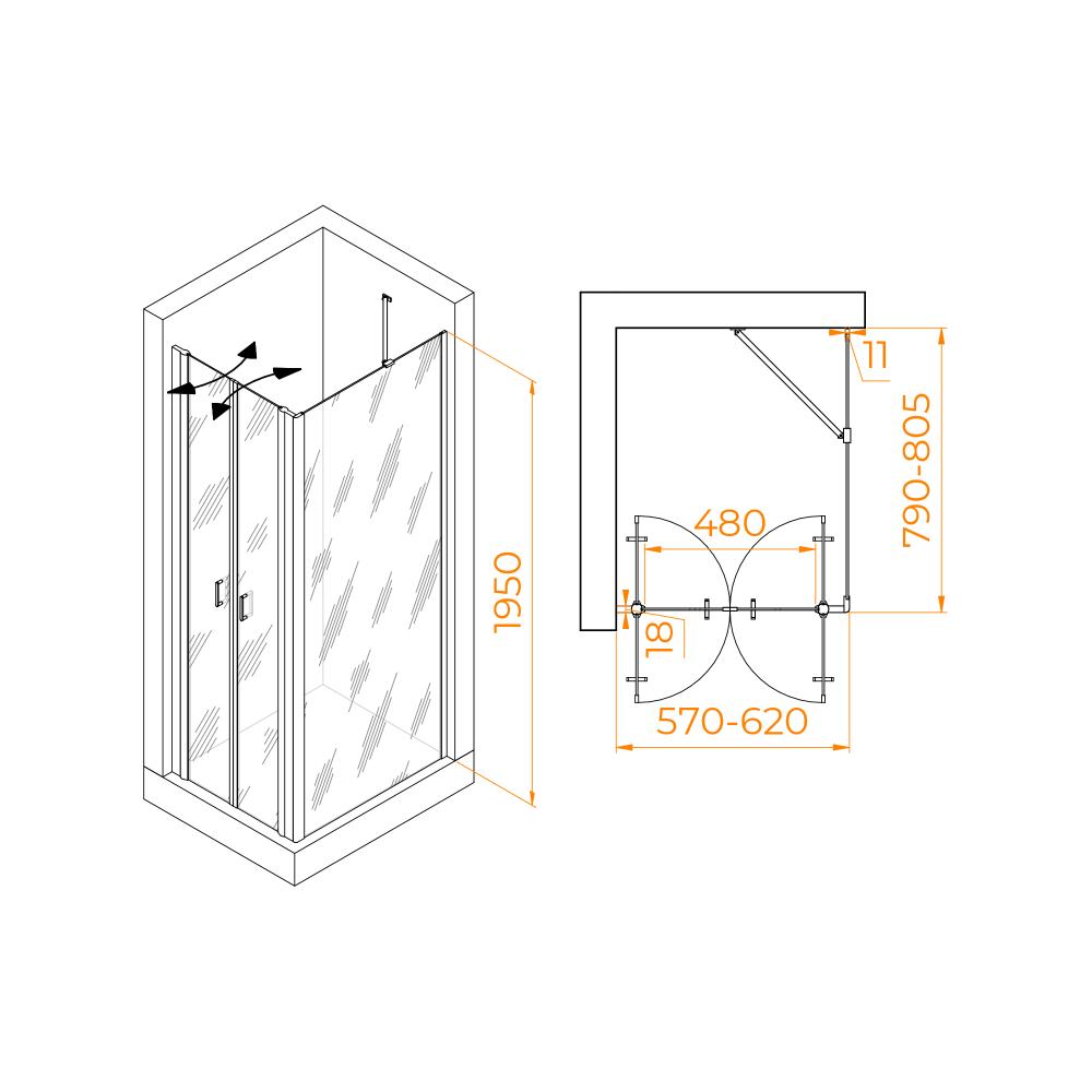 Душевой уголок RGW PA-144B (PA-104B+Z-050-2B+O-204B), 060814468-14