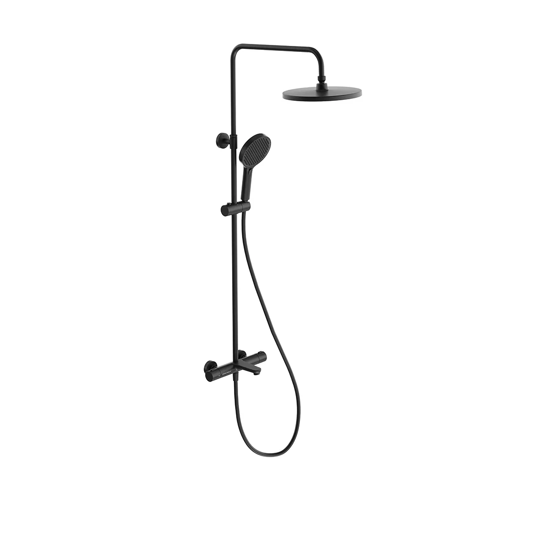 Душевая колонна FONTE на 3 потока с фикс.изливом с термостатическим смесителем, черный матовый