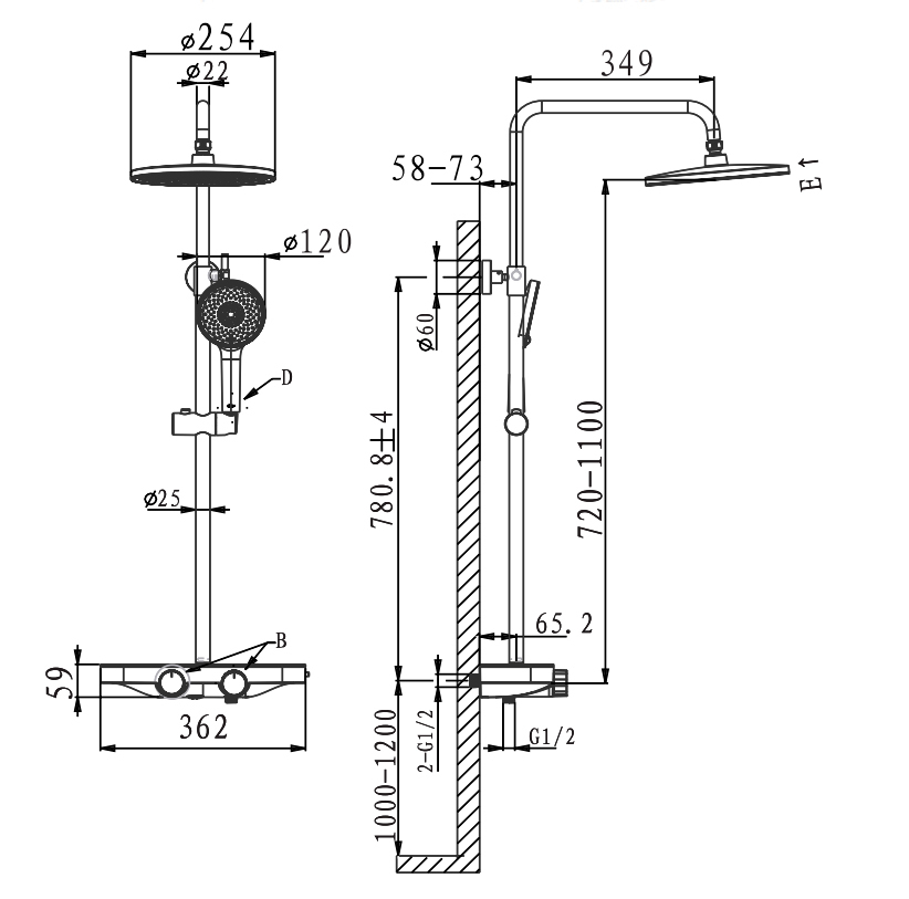 Душевая стойка ARROW AG3327CP, 254 мм, хром