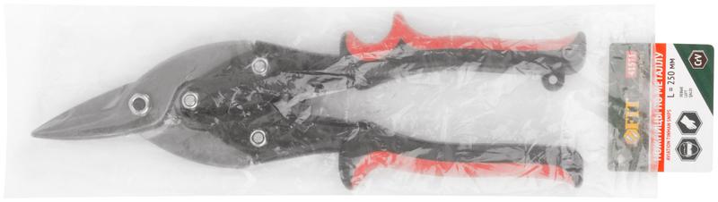 Ножницы по металлу усиленные CrV профи прорезиненные ручки левые 250мм FIT 41571