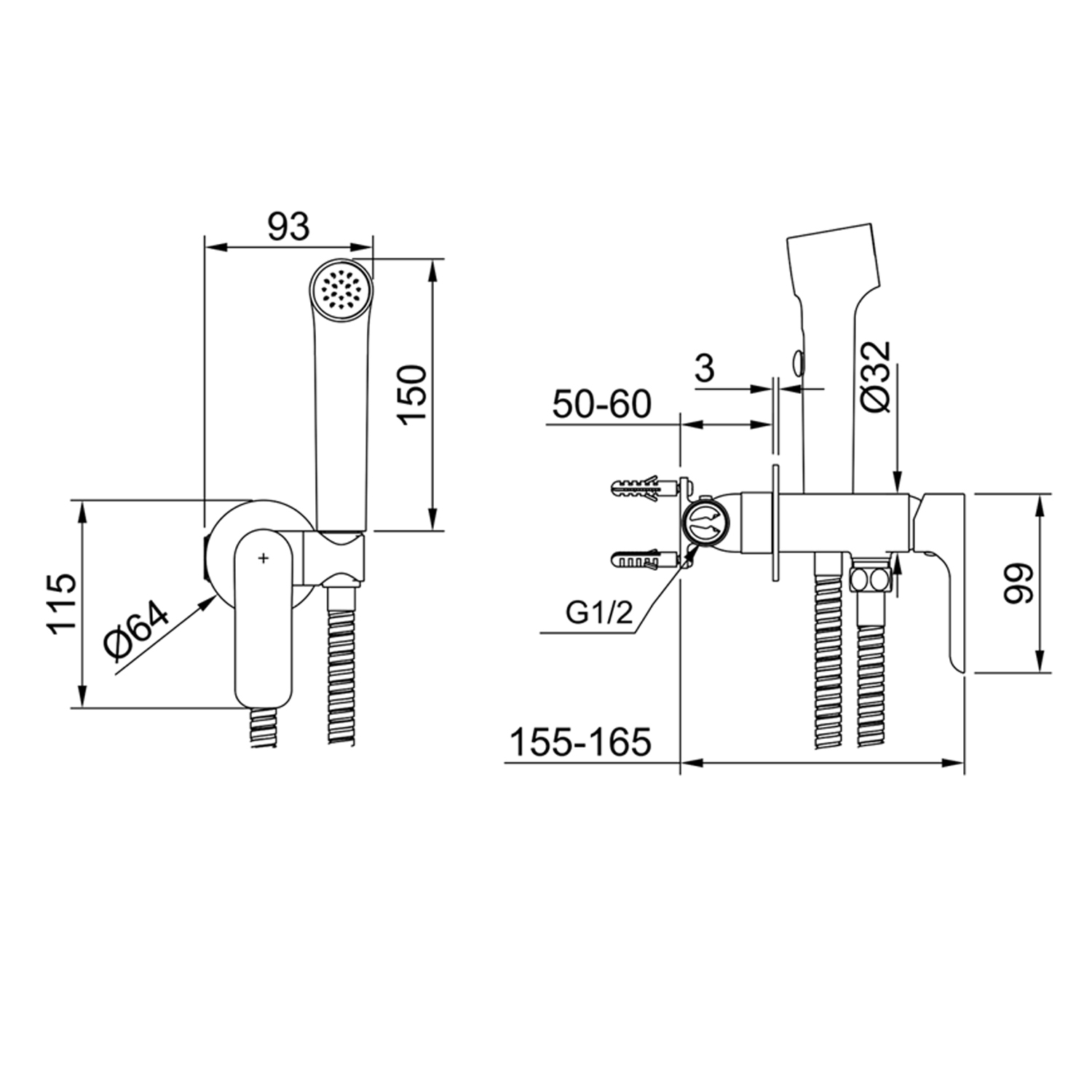 Гигиенический душ со смесителем Raglo R03.52.09, графит