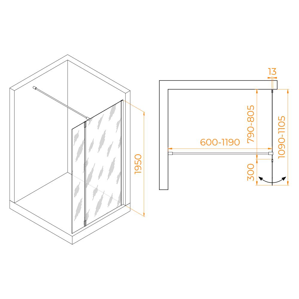 Душевая перегородка RGW WA-051Gb (WA-010Gb + Z-071Gb), 351005183-16