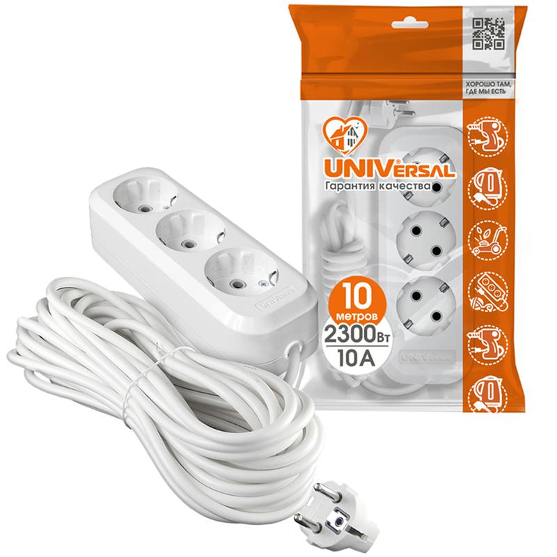 Удлинитель 3х10м с заземл. 10А IP20 E-303 ПВС 3х1 АБС-пластик UNIVersal 9631980