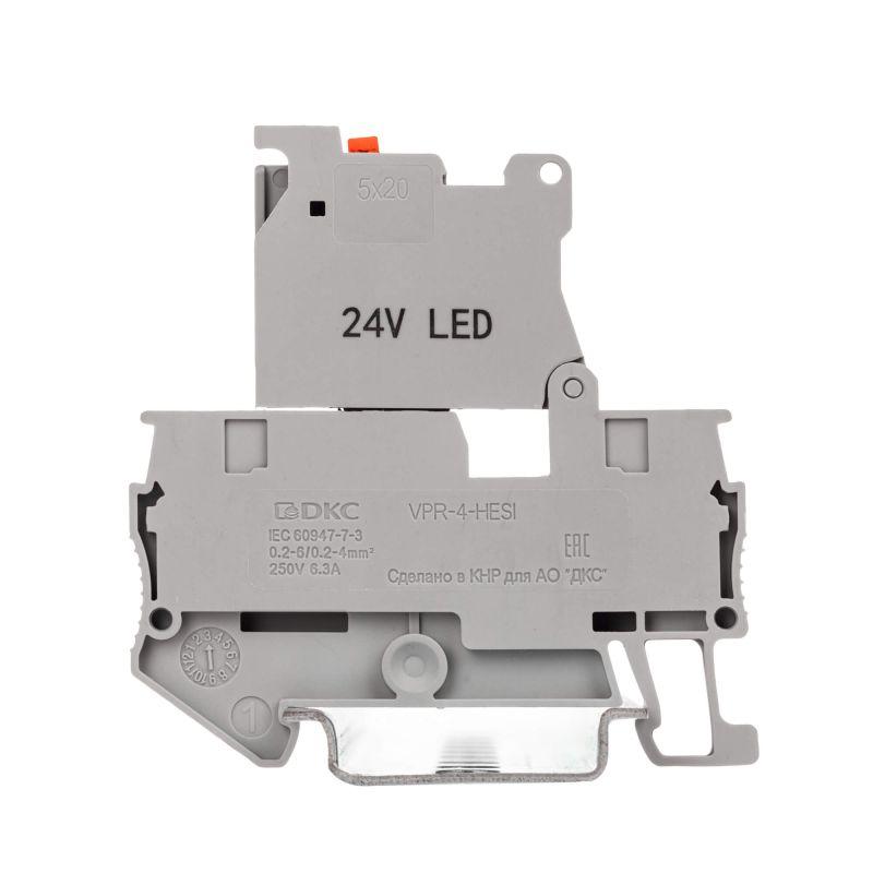 Клемма для предохранителя зажим push-in 2 точки подключения 4кв.мм сер. DKC VPR-4-HESILED24