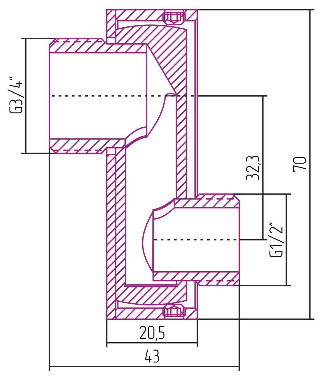 Эксцентрик TUBE нар.р. G 1/2" / нар.р. G 3/4" смещение 32 мм / 2 шт / (Матовый белый) 30-1507-0005