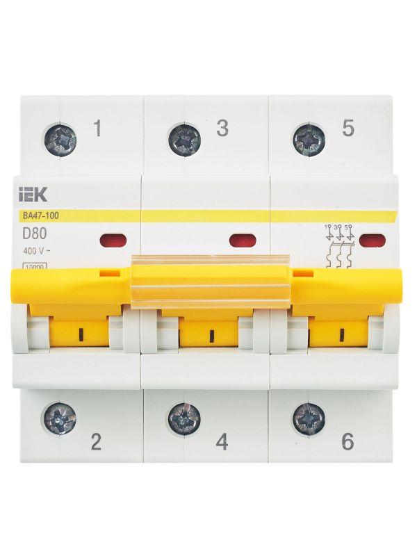 Выключатель автоматический модульный 3п D 80А 10кА ВА47-100 KARAT IEK MVA40-3-080-D