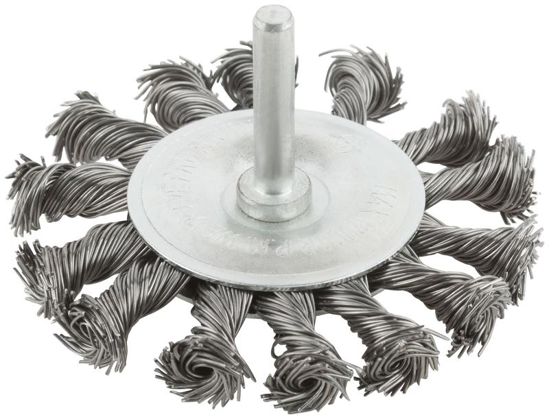 Корщетка тип "колесо" со штифтом стальная витая проволока 75мм MOS 38493М