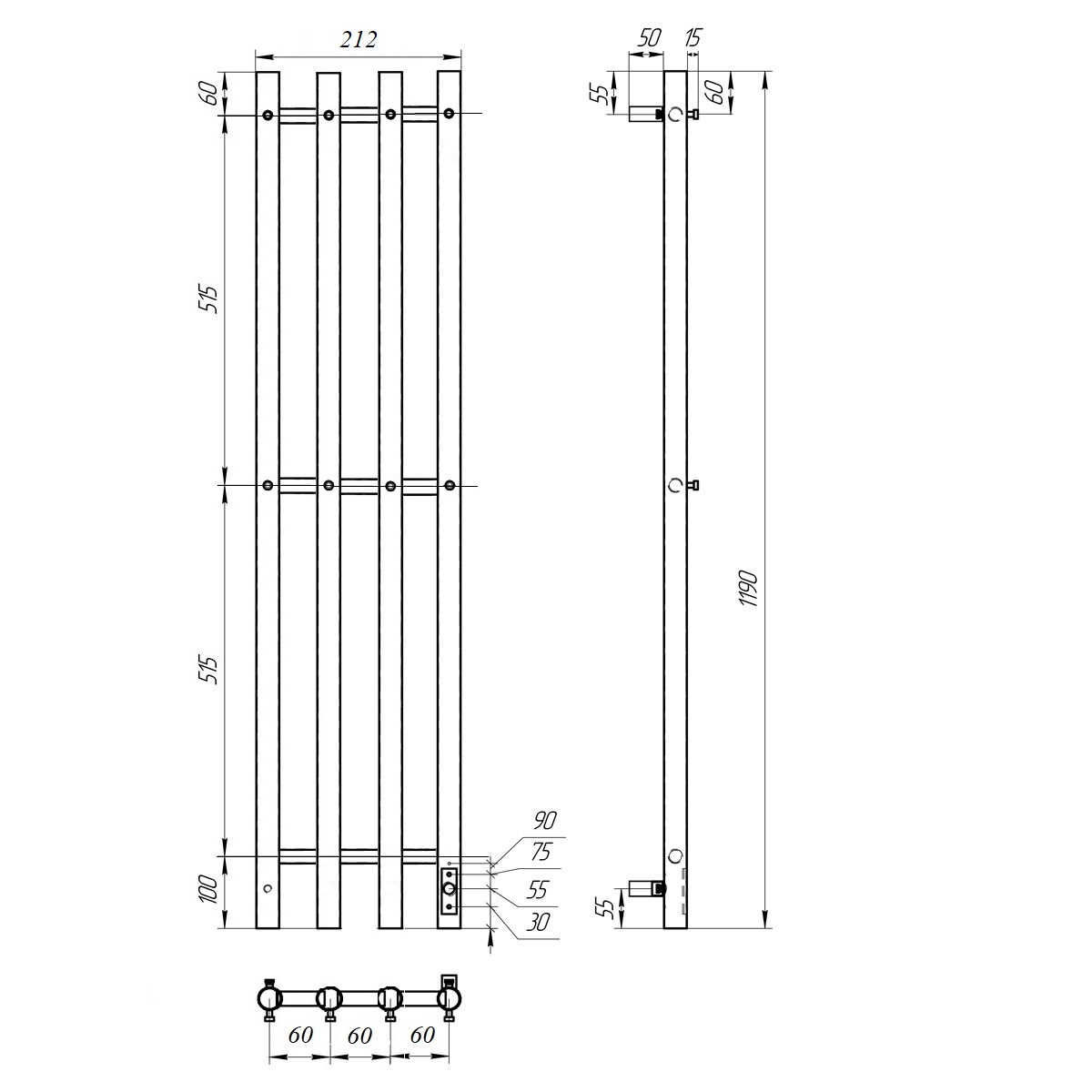 Полотенцесушитель электрический Point Деметра PN12832W П3 180x1200 диммер справа, белый