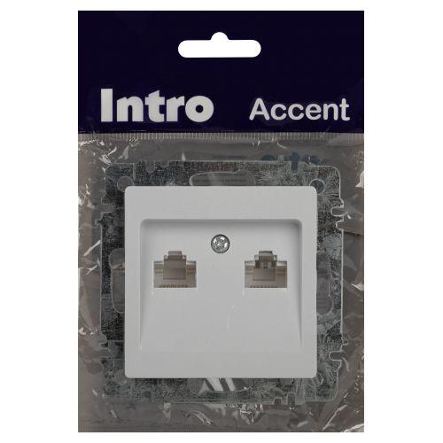 Розетка компьютерная 1-м СП Accent 6-304-01 2xRJ45 IP20 бел. Intro Б0063646