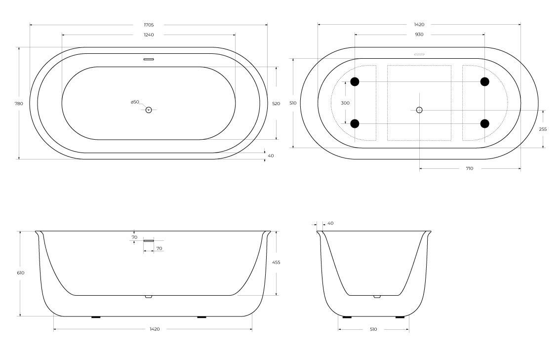 Акриловая ванна BELBAGNO BB709-1700-780