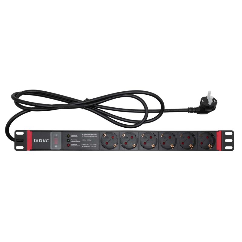 Блок распределения питания 6-м 16А Schuko вх. разъем Schuko для 19дюйм шкафов защита от перенапряж. с индикатором сети DKC R519SH6OPSHSP