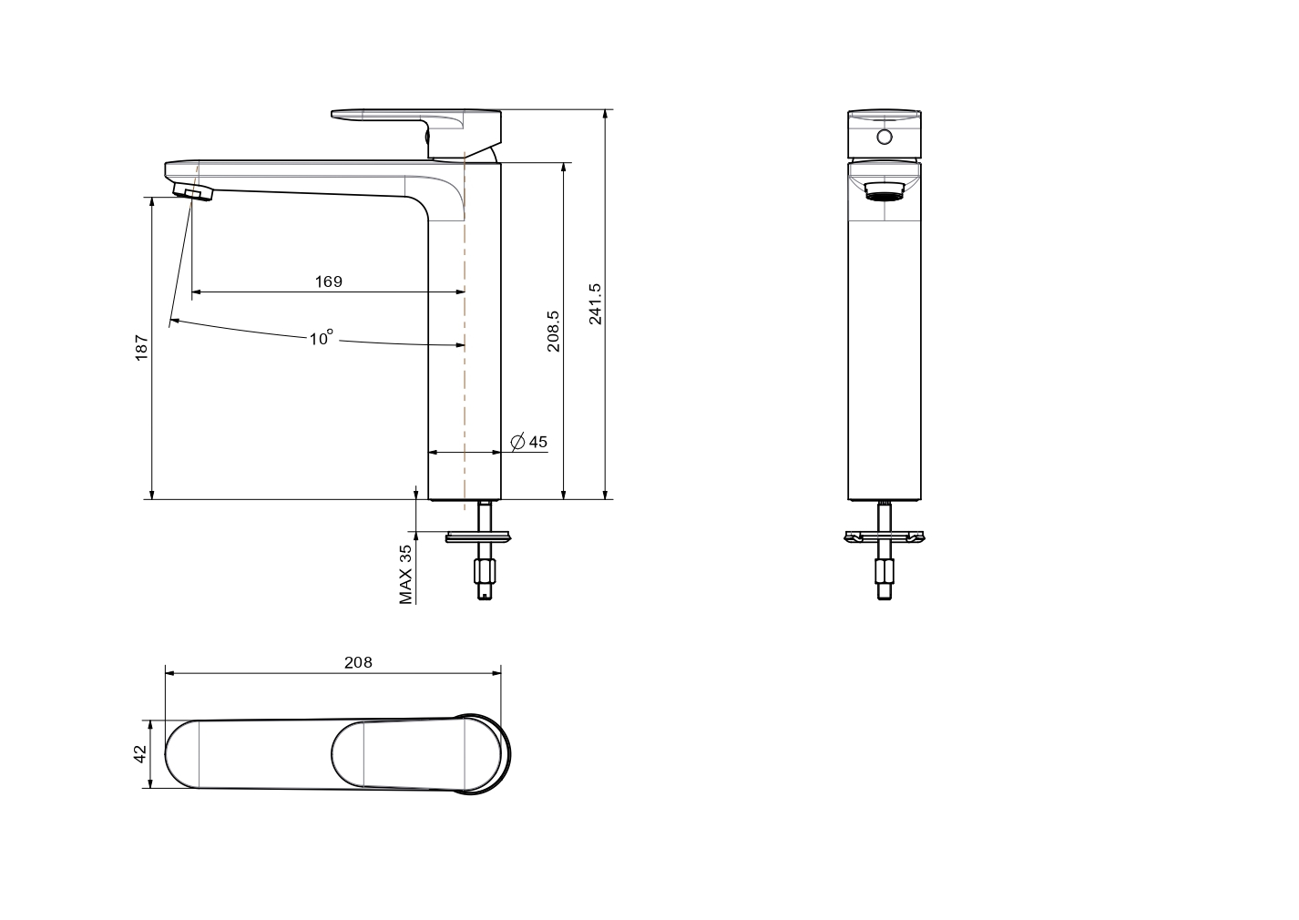 Смеситель Aquatek НИКА для раковины высокий 190 без донного клапана AQ1804MB  черный  матовый