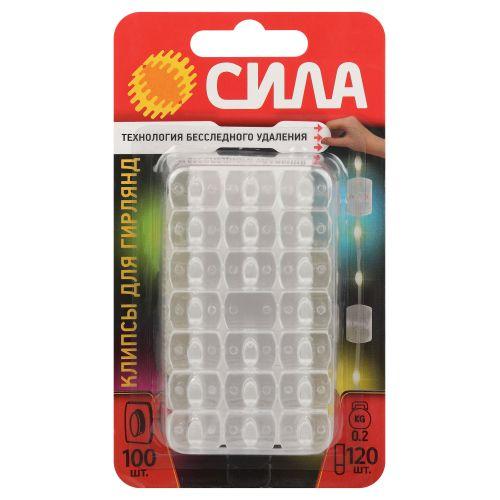 Клипса для гирлянд SCC-D20-T100 с технологией бесследного удаления 120 полосок до 200г прозр. (уп.100шт) СИЛА Б0067842