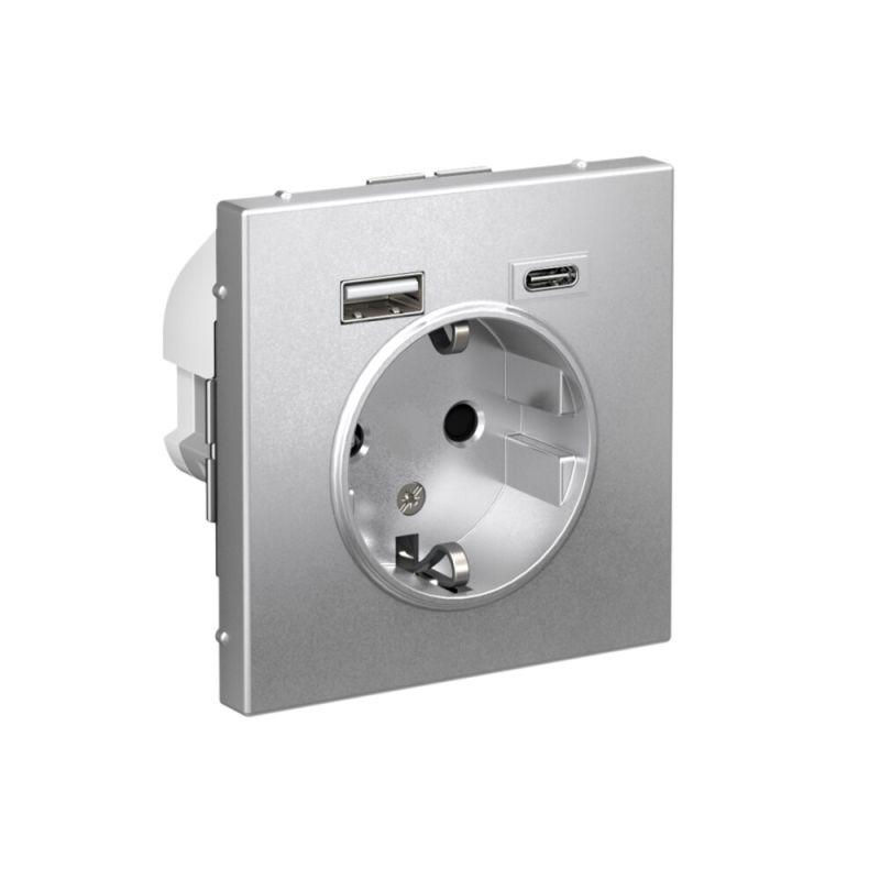 Розетка ArtGallery 16А с 2-мя заряд. устройствами USB A+C 5В/2.4А/3А 2х5В/1.5А механизм алюм. SE GAL000332