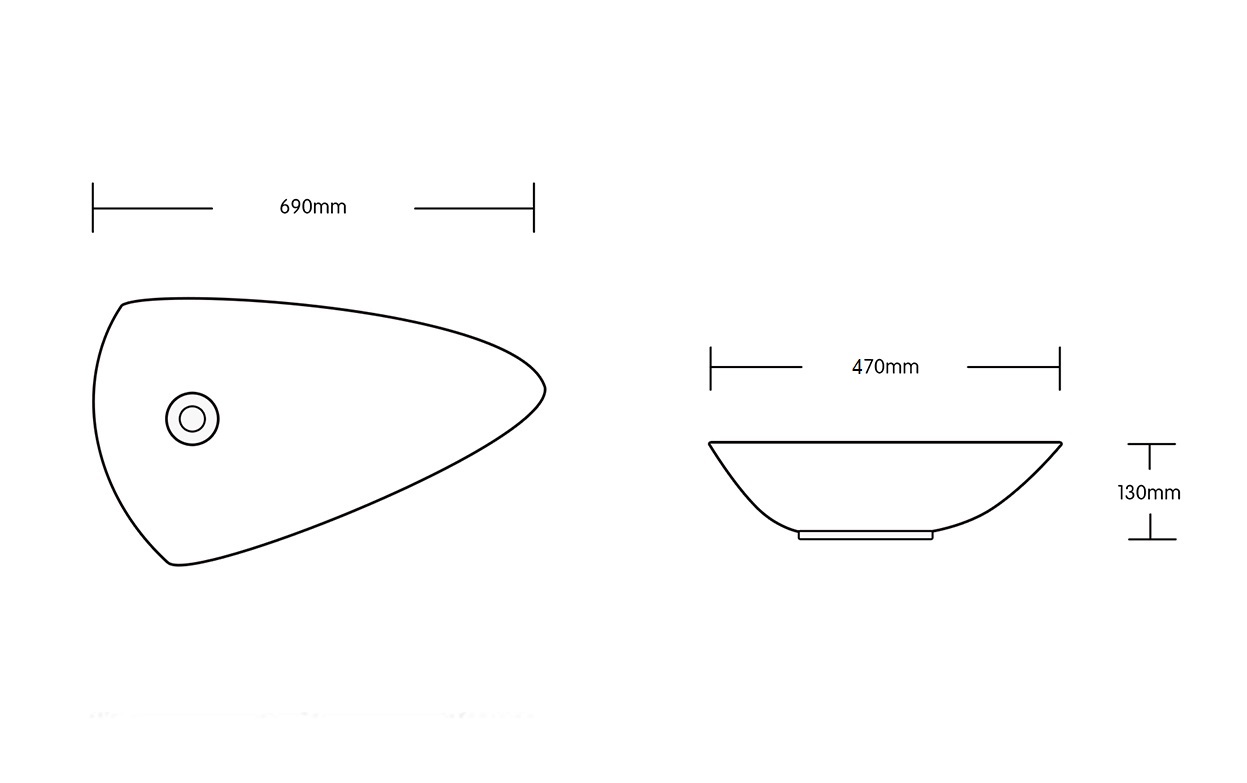 Раковина CR7014 накладная, белая, асимметричная 690х370х130 Ceruttispa