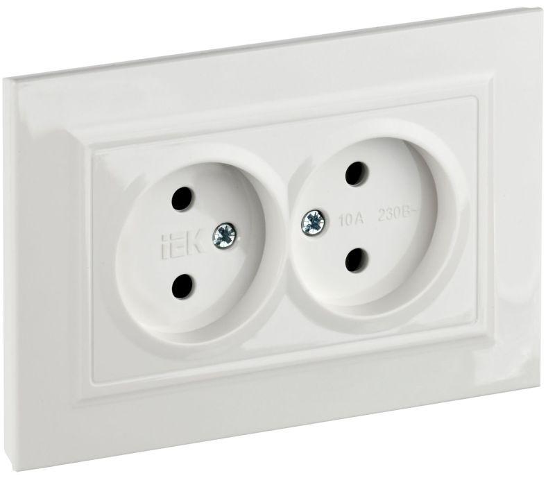 Розетка 2-м СП BRITE РСш12-2-БрБ 10А в сборе без заземл. защ. шторки бел. IEK BR-R23-10-K01-F