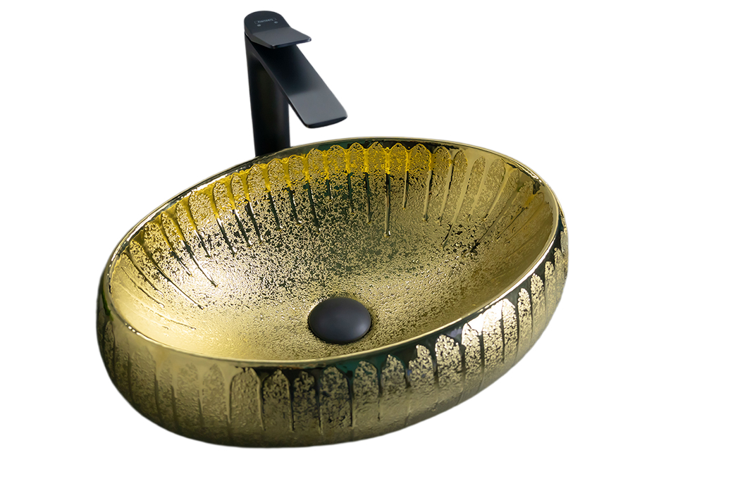 Раковина Gid 9030g 52234 накладная золотая 48x34x15