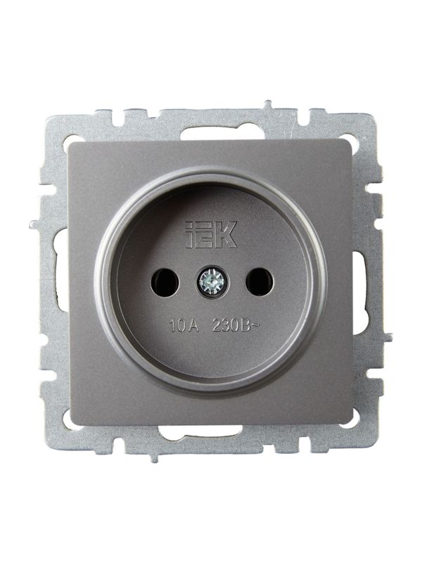 Розетка 1-м СП BRITE РС10-1-0-БрС 10А без заземл. без защ. шторок механизм сталь IEK BR-R10-10-K46
