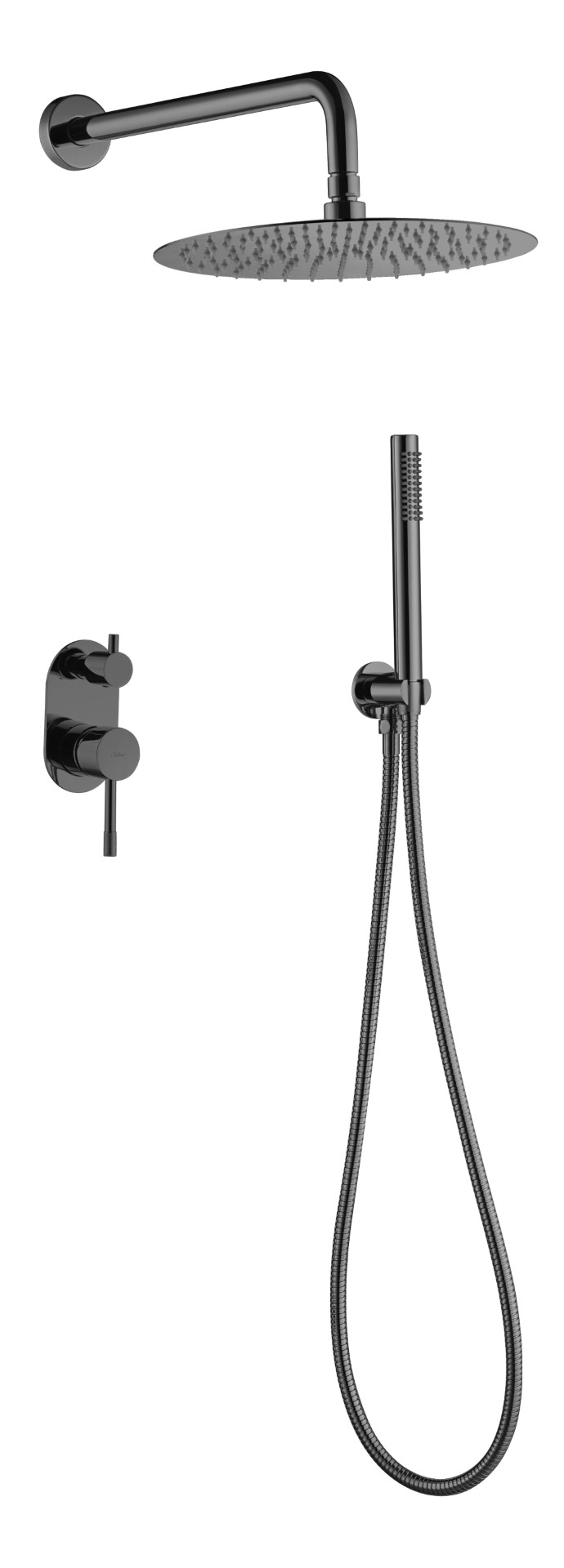 Смеситель встроенный + верхний+ ручной душ, Uno. Shine Gun Metall