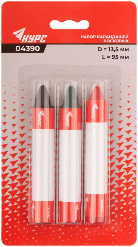 Набор карандашей разметочных 95мм воск. черн.; зел.; красн. (3 предмета) КУРС 04390