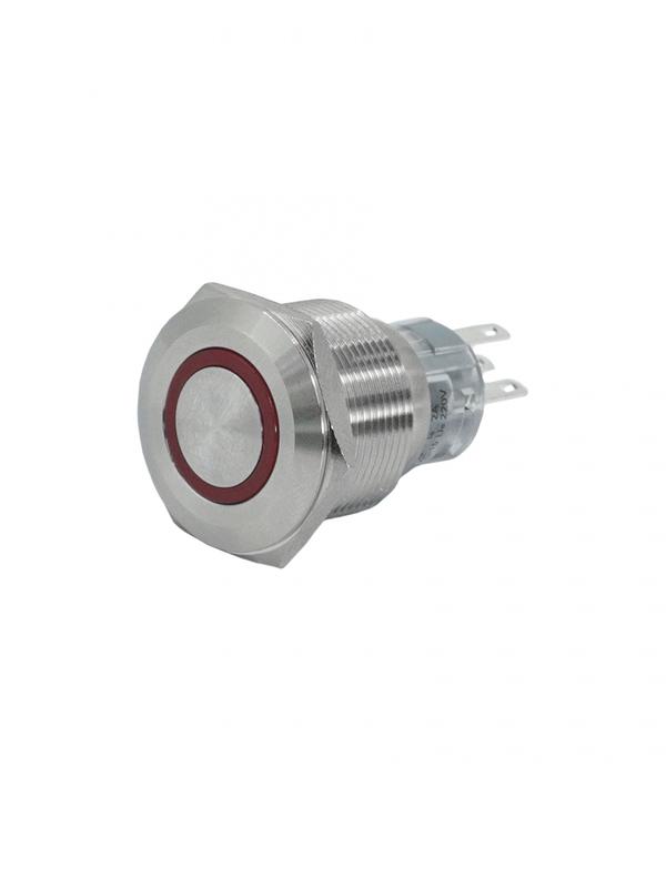 Выключатель кнопочный GQ22-L-11E/R/220V/S 1НО+1НЗ цилиндр с подсветкой 220В AC/DC d22мм IP65 метал. красн. Электротехник ET020094