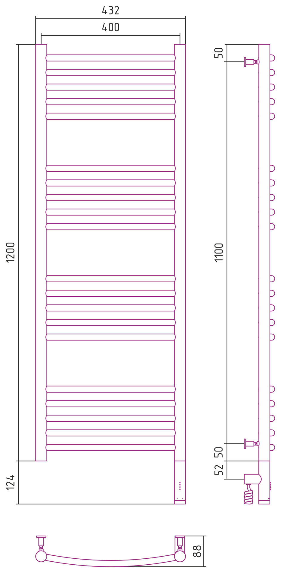 РЭБ "БОГЕМА 3.0" 1200х400 / МЭМ правый (Без покрытия) 00-5803-1240