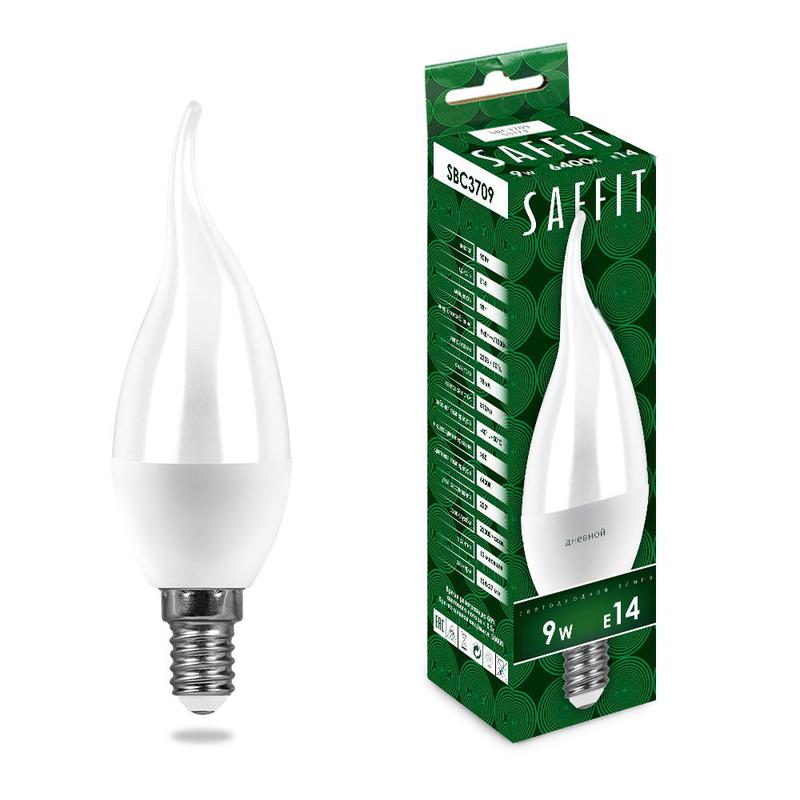 Лампа светодиодная 9Вт 230В E14 6400К на ветру C37T SBC3709 SAFFIT 55173
