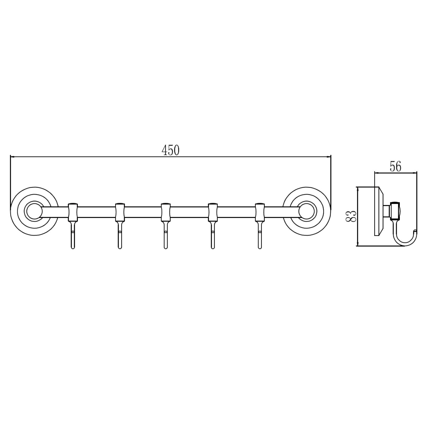 Планка с крючками Savol S-007175, хром