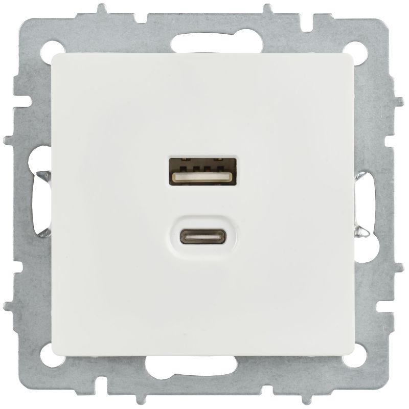 Розетка СП BRITE РЮ11-2-БрБ USB A+C 45Вт высокоскор. заряд. бел. IEK BR-U22-045-K01