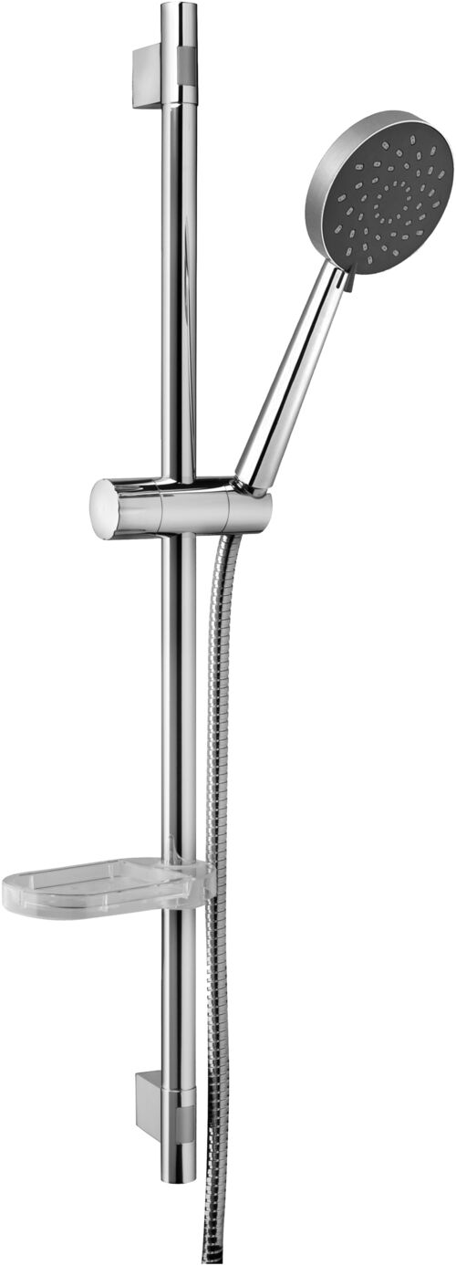 Душ.стойка из латуни LUNA 730мм, фиксаторы неподвиж. из ABS, поворот.подвиж.крепл.для душа из ABS , душ из  ABS 3 режимf 100мм, шланг из металл 1500мм, мыльница, хром