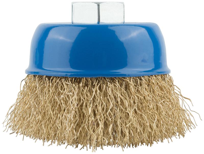 Корщетка тип "чашка" гайка М14 стальная латунированная волнистая проволока 65мм MOS 38941М