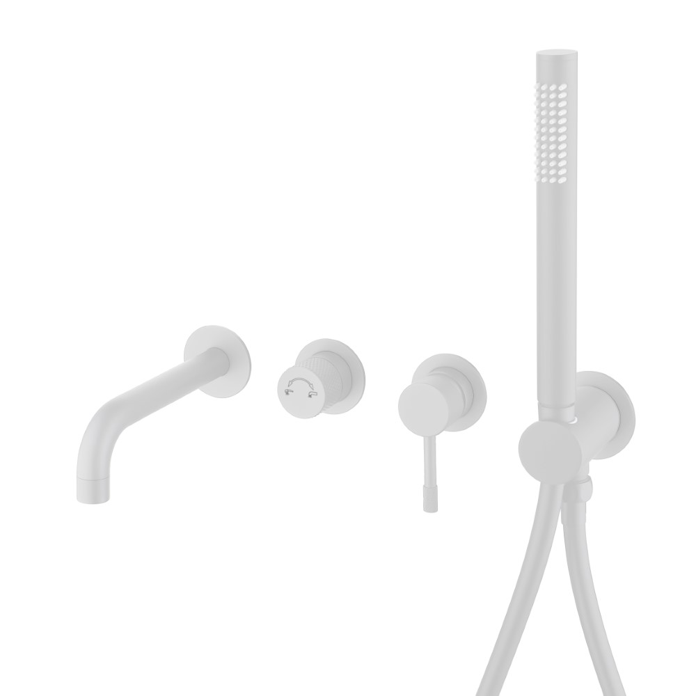 Смеситель встроенный + ручной душ + излив Uno Matt White