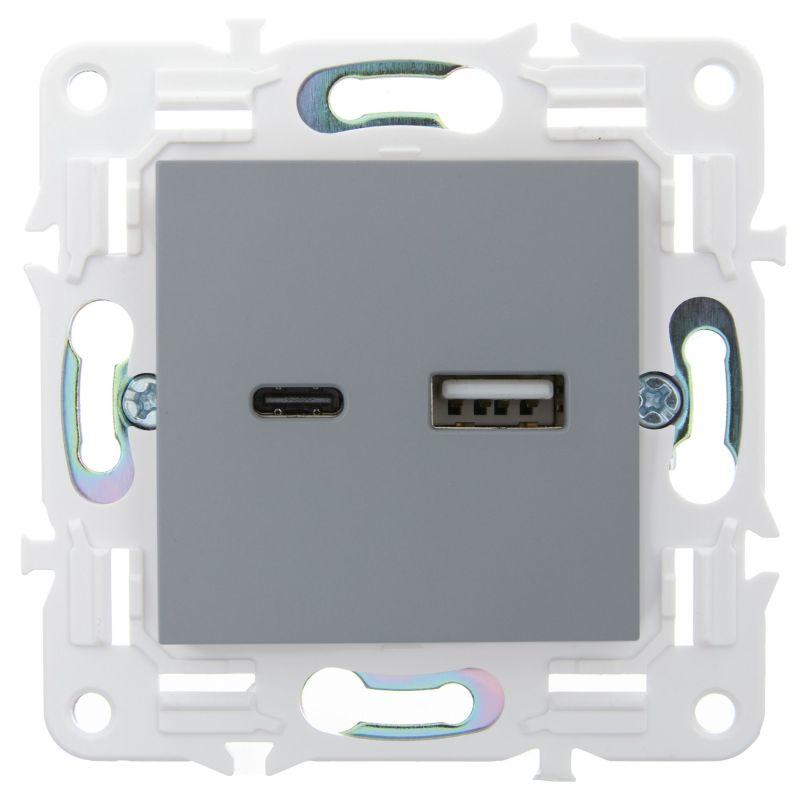Розетка USB A+C 18Вт SKANDY SK-R13Gr сер. IEK SK-U22-018-K03