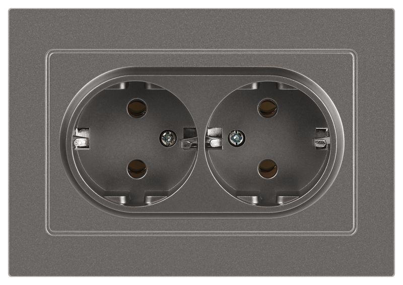 Розетка 2-м СП Accent 6-205-09 16А IP20 250В 2P+E Schuko AL/CU титан Intro Б0063500